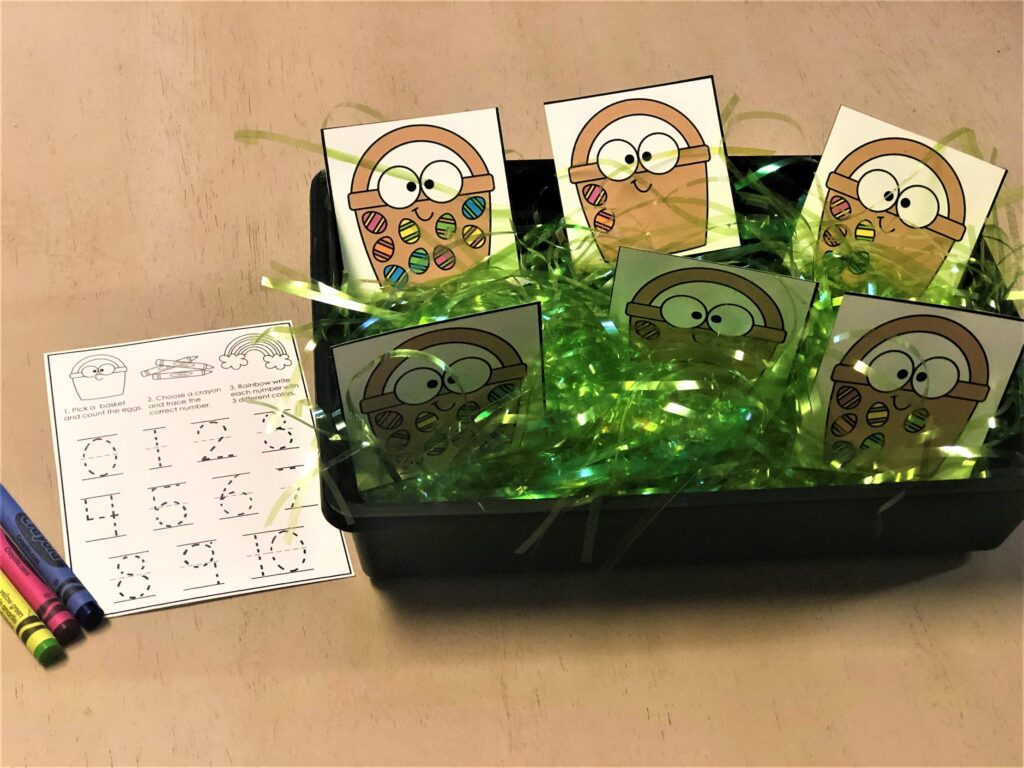 sensory bins in kindergarten - Easter egg counting