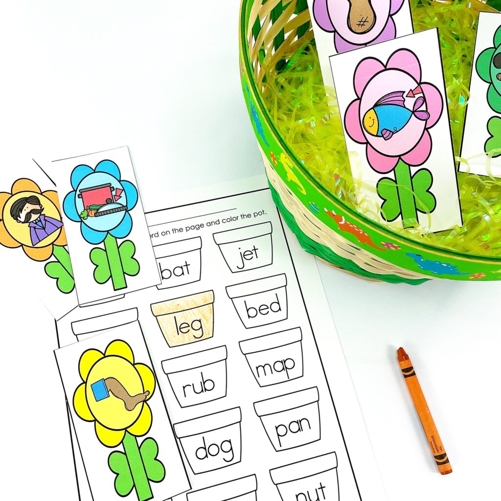 sensory bins in kindergarten - easter cvc words