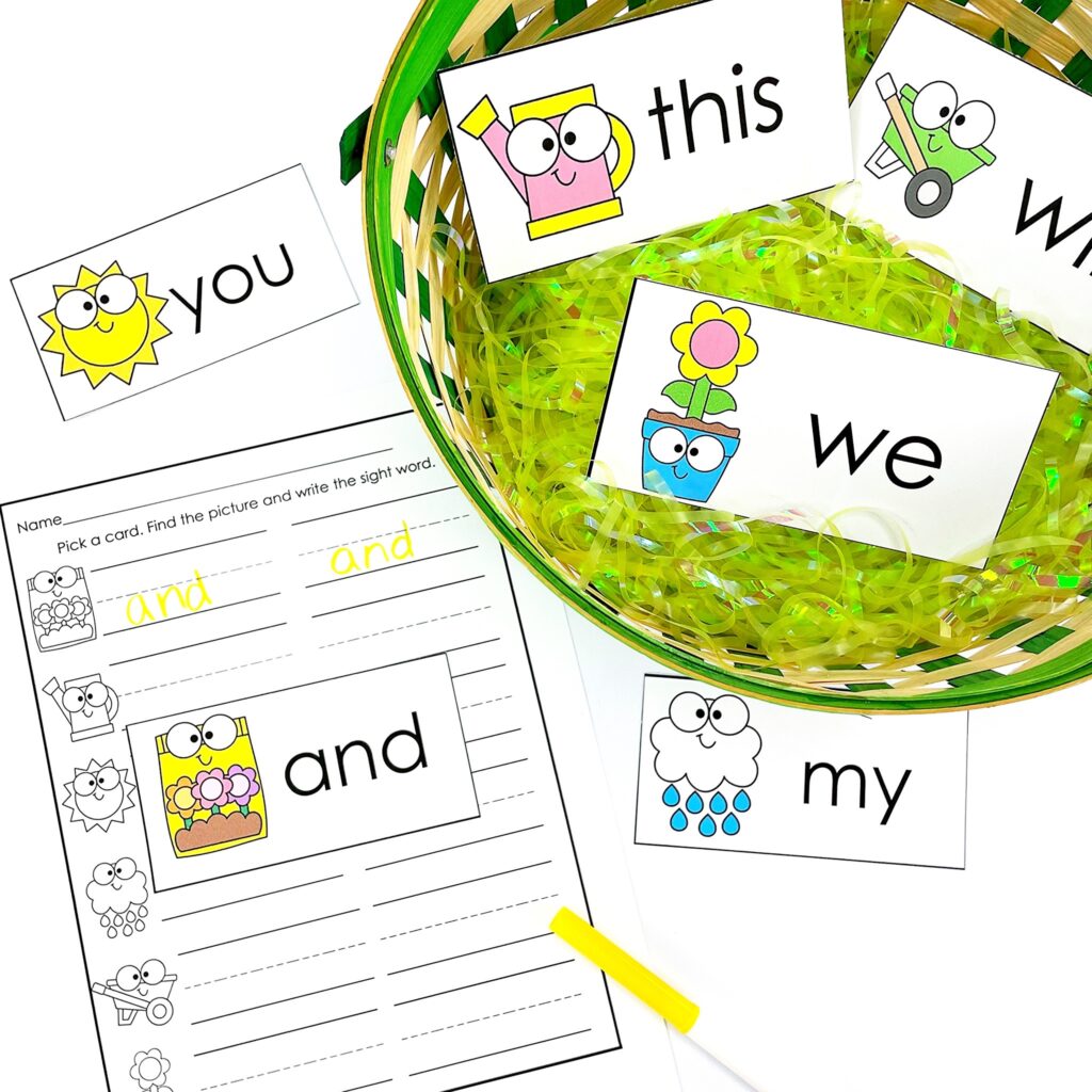 sensory bins in kindergarten - spring sight words